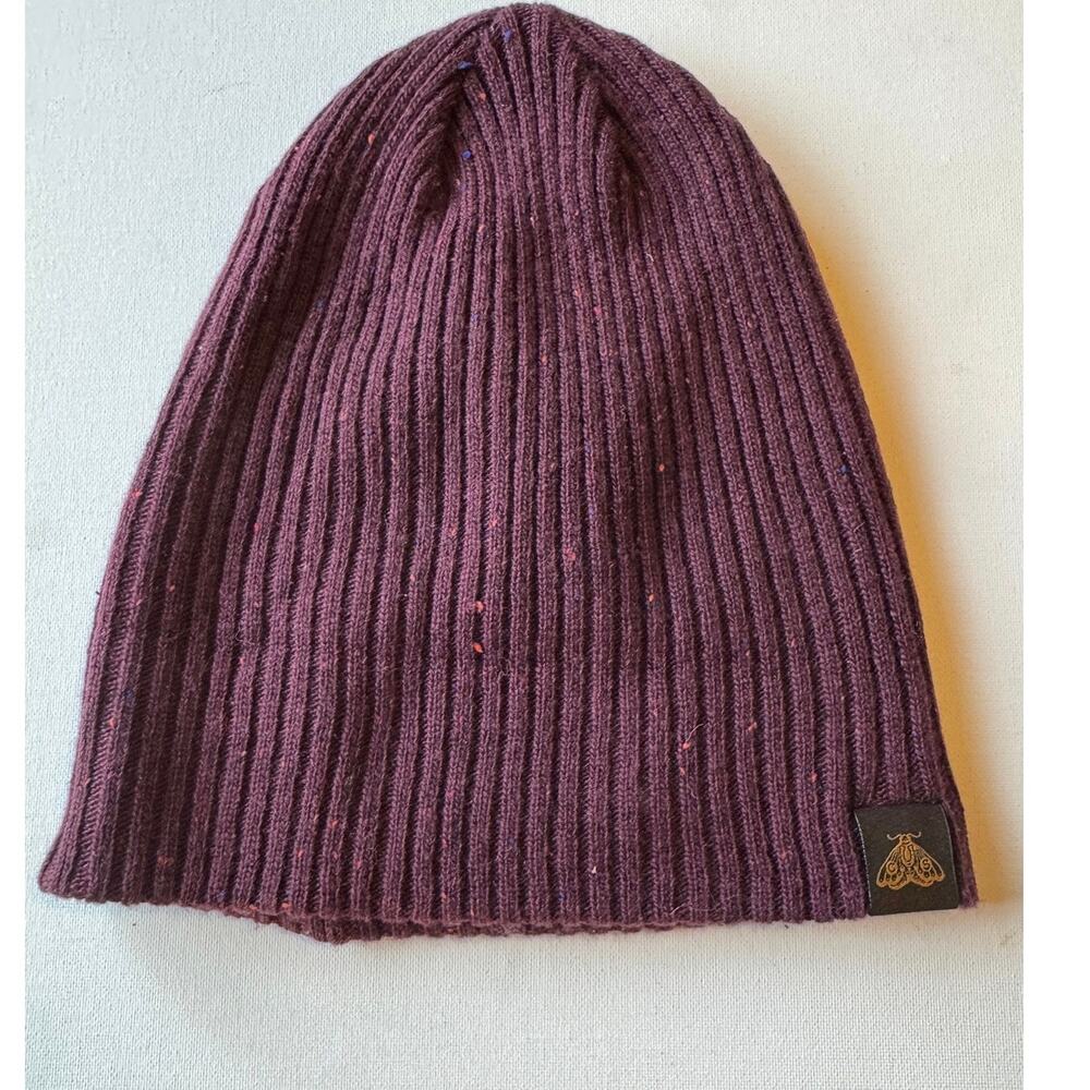 Purple Speckled Rib Knit Beanie Wool Blend OSFM Winter Hat